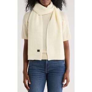 New All Saints Scarf Ivory Mixed Stitch Wool Blend Waffle Knit 10x74